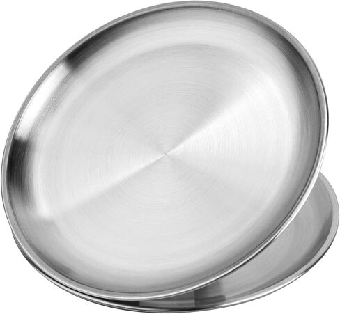 2pcs Silvery Stainless Steel Tray for Serving Decorative Gold Jewelry Bar Jewelry Dish Key Bowl Mirror Dresser Decor Coffee Fruit Metal Perfume Trim Storage Dessert(Round 12'') (Silvery) in Saudi Arabia