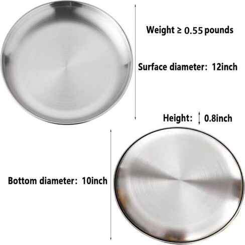 2pcs Silvery Stainless Steel Tray for Serving Decorative Gold Jewelry Bar Jewelry Dish Key Bowl Mirror Dresser Decor Coffee Fruit Metal Perfume Trim Storage Dessert(Round 12'') (Silvery) in Saudi Arabia