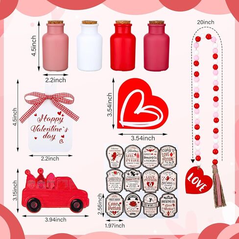 20 Pcs Valentines Day Tiered Tray Decor Love Potion Bottle Mini Wood Signs Table Decorations Bead Garland Label Stickers for Tabletop Centerpiece Wedding Anniversary Home Party Decor in Kuwait
