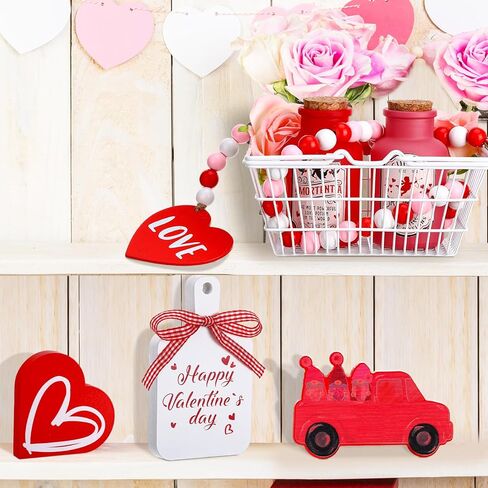20 Pcs Valentines Day Tiered Tray Decor Love Potion Bottle Mini Wood Signs Table Decorations Bead Garland Label Stickers for Tabletop Centerpiece Wedding Anniversary Home Party Decor in Kuwait
