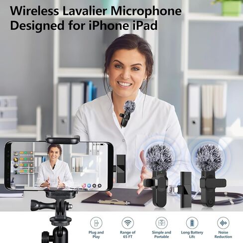 ميكروفونات Lavalier لاسلكية لـ USB C - ميكروفون تسجيل مكثف متعدد الاتجاهات لاسلكيًا لإجراء مقابلة فيديو وبودكاست ومدونة فيديو على YouTube (عبوتان) in Kuwait