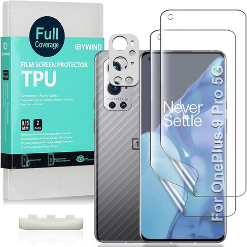 واقي شاشة Ibywind لهاتف OnePlus 9 5G، مع قطعتين من الزجاج المقسى، قطعة واحدة من واقي عدسة الكاميرا، قطعة واحدة من طبقة ألياف الكربون الداعمة [قارئ بصمات الأصابع، سهل التركيب] in Kuwait