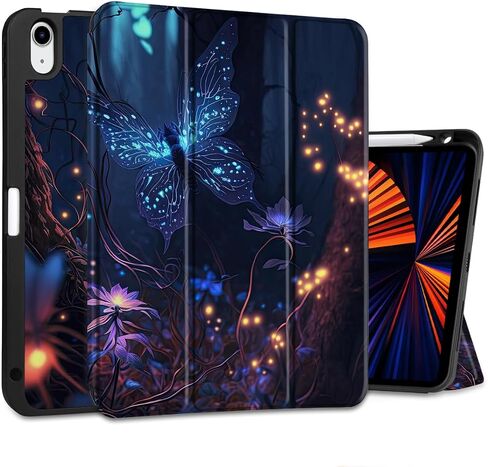 حافظة لجهاز iPad الجيل العاشر 10.9 بوصة 2022، حافظة كمبيوتر لوحي من البولي يوريثان مقاومة للصدمات لجهاز iPad 10.9 بوصة الجيل العاشر مع حامل أقلام + حامل ثلاثي الطي + تنبيه/نوم تلقائي، زهرة متوهجة in Saudi Arabia
