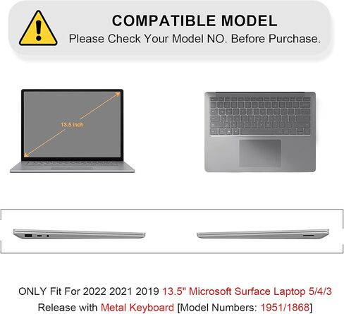 iCasso Case for Microsoft Surface Laptop 5/4/3 13.5 inch 2022-2019 Release with Metal Keyboard (Models: 1951/1868), Protective Hard Shell Case & Keyboard Cover, Crystal Clear Glitter in Saudi Arabia