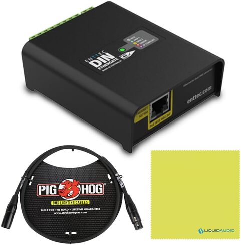 Enttec 71030 DIN Ethergate POE Dual Universe Ethernet إلى Dual DMX RDM محول حزمة مع كابل إضاءة DMX 3-Pin وقماش تلميع الصوت السائل in Saudi Arabia