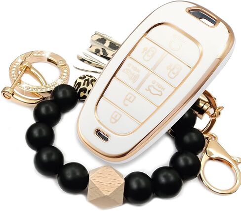 غطاء مفتاح Hyundai Key Fob مع حامل سوار، غطاء واقي مفتاح Fob لعام 2022 2021 2020 2019 Hyundai Sonata Tucson Nexo حافظة مفاتيح ذكية للدخول بدون مفتاح (5 أزرار سوداء) in Kuwait