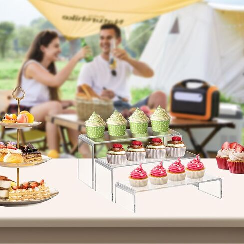 6pcs Acrylic Display Stand, 3 Tier Transparent Dessert Table Display Set, Clear Cupcake Stand, Acrylic Shelves for Figures, Perfume Holder, Acrylic Display for Decoration and Organizer(Small) in Kuwait