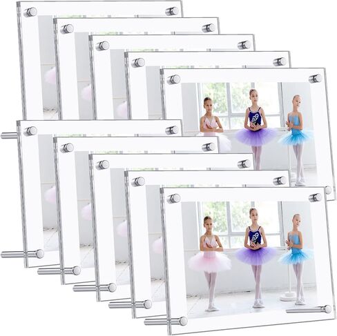 10 Pieces Clear Acrylic Picture Frames Acrylic Photo Frame Desktop Display Double Sided Acrylic Frame Freestanding Floating Frames for Bedroom Living Room Home Office 6 x 4 Inch in Kuwait