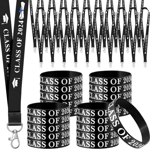 40 Pcs Class of 2024 Lanyard Wristbands,20 Graduation Lanyard Keychain ID Badge Lanyards, 20 Wristbands Graduation Silicone Bracletes, Graduation Party Favors Gifts, Senior Class, Keepsakes in Saudi Arabia