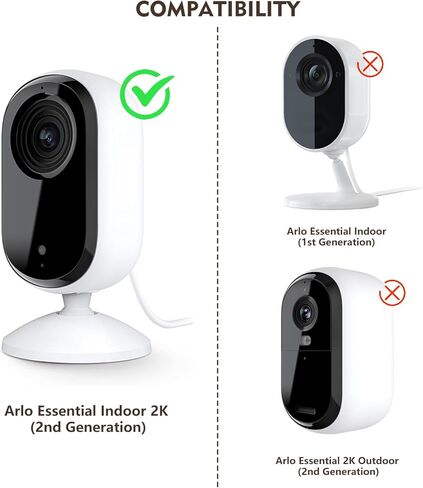 كابل تمديد طاقة بطول 16.4 قدم/5 متر متوافق مع كاميرا Arlo Essential Indoor 2K الأمنية (الجيل الثاني)، كابل شحن خارجي مقاوم للطقس لكاميرا Arlo Essential، سلك طاقة مسطح - أبيض in Kuwait