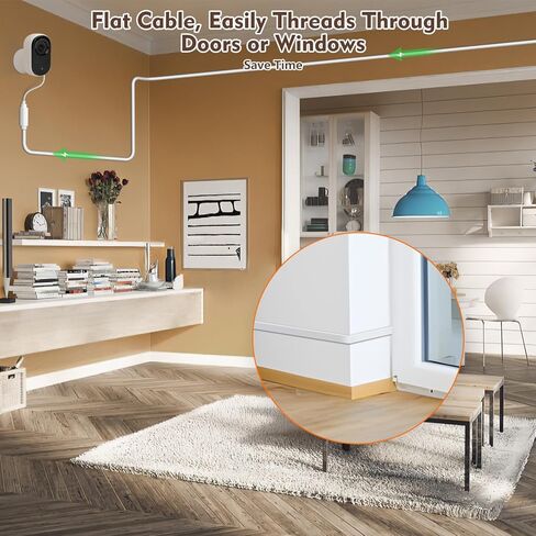 كابل تمديد طاقة بطول 16.4 قدم/5 متر متوافق مع كاميرا Arlo Essential Indoor 2K الأمنية (الجيل الثاني)، كابل شحن خارجي مقاوم للطقس لكاميرا Arlo Essential، سلك طاقة مسطح - أبيض in Kuwait