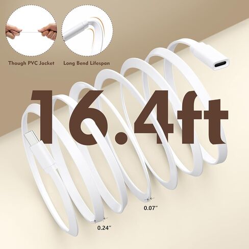 كابل تمديد طاقة بطول 16.4 قدم/5 متر متوافق مع كاميرا Arlo Essential Indoor 2K الأمنية (الجيل الثاني)، كابل شحن خارجي مقاوم للطقس لكاميرا Arlo Essential، سلك طاقة مسطح - أبيض in Kuwait