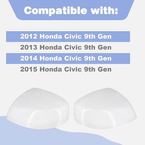 غطاء غطاء مرآة الرؤية الخلفية الأبيض غير المطلي يناسب 2012-2015 Honda Civic 9th Gen يستبدل 76251-TR0-A01 76201-TR0-A01 (يمين ويسار) in Saudi Arabia