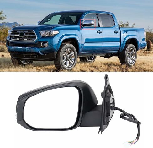 Left Driver Side Mirror Fit for Tacoma 2016-2023, Glossy Black Door Mirror with Turn Signal Heated Power Glass Without Blind Spot Detection Replace for TO1320349 (7 Pins) in Saudi Arabia