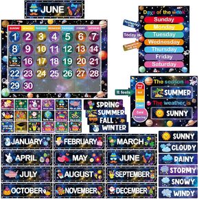 Outer Space Classroom Calendar Set Bulletin Board Galaxy Solar System Theme Calendar Bulletin Board Set for Outer Space Theme Classroom Wall Decoration with Stickers in Kuwait