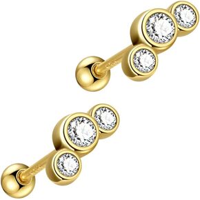 14K Gold Plated Nap Earrings Sterling Silver Ball Bar Bezel Setting CZ Stones Screw Back Hypoallergenic Earrings Everyday Cartilage Helix Parisian Minimalist Piercing Earrings For Women Unisex in Saudi Arabia