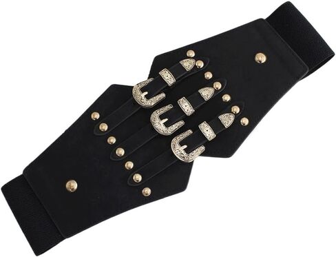 HBJWOV Retro Elastic Wide Waistband Women's Elastic Waistband Dress Shirt Decoration Waistband Skirt Strap(Black-A) in Kuwait