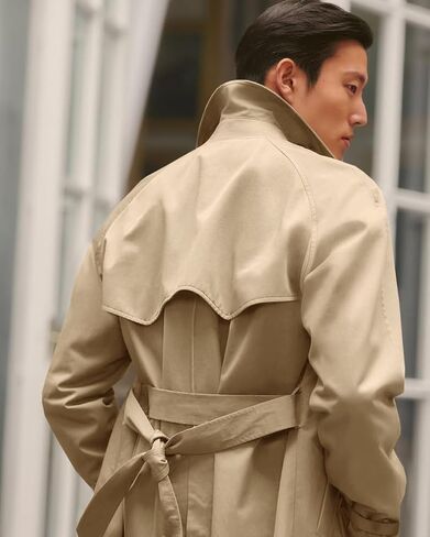 Runcati Mens Trench Coat Double Breasted Notched Lapel Casual Belted Windbreaker Fall Classic Long Jacket Overcoat in Saudi Arabia