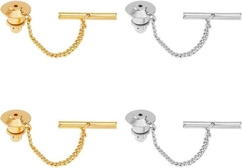 SUPERFINDINGS 4Pcs 2 Colors Tie Tack for Men Necktie Pin with Chai Brass Tie Pin with Chain Golden Flower Tie Tack Clutch for Wedding Birthday Anniversary Business Accessory Party in Saudi Arabia