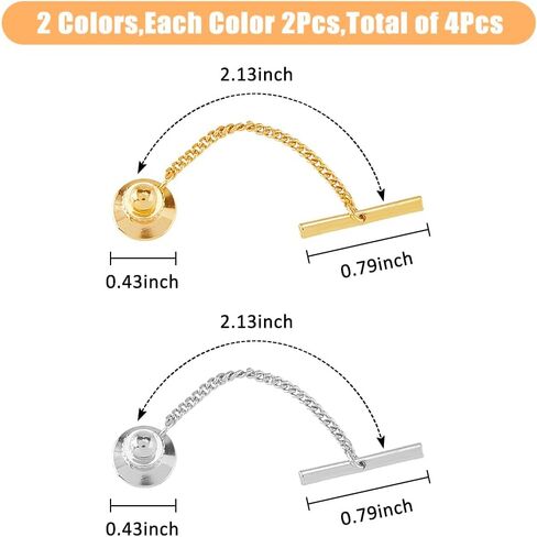 SUPERFINDINGS 4Pcs 2 Colors Tie Tack for Men Necktie Pin with Chai Brass Tie Pin with Chain Golden Flower Tie Tack Clutch for Wedding Birthday Anniversary Business Accessory Party in Saudi Arabia