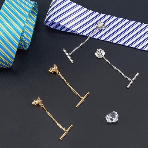 SUPERFINDINGS 4Pcs 2 Colors Tie Tack for Men Necktie Pin with Chai Brass Tie Pin with Chain Golden Flower Tie Tack Clutch for Wedding Birthday Anniversary Business Accessory Party in Saudi Arabia