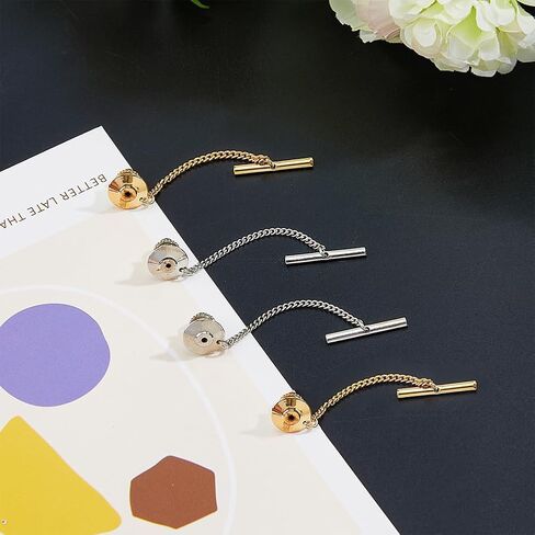 SUPERFINDINGS 4Pcs 2 Colors Tie Tack for Men Necktie Pin with Chai Brass Tie Pin with Chain Golden Flower Tie Tack Clutch for Wedding Birthday Anniversary Business Accessory Party in Saudi Arabia