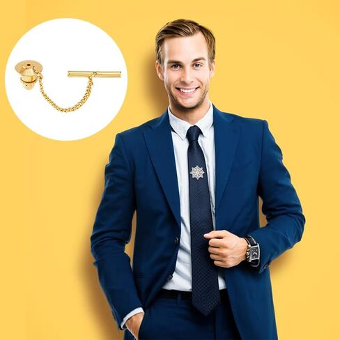 SUPERFINDINGS 4Pcs 2 Colors Tie Tack for Men Necktie Pin with Chai Brass Tie Pin with Chain Golden Flower Tie Tack Clutch for Wedding Birthday Anniversary Business Accessory Party in Saudi Arabia