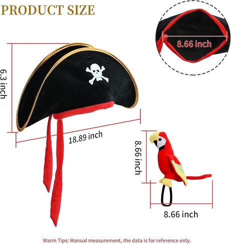 2PCS Pirate Hat + Parrot Decoration Cosplay Props Pirate Skull Print Party Hat Adult Party Patch College Graduation Party Fun Decoration Halloween Costume Furniture in Saudi Arabia