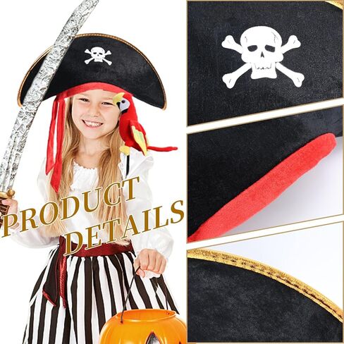 2PCS Pirate Hat + Parrot Decoration Cosplay Props Pirate Skull Print Party Hat Adult Party Patch College Graduation Party Fun Decoration Halloween Costume Furniture in Saudi Arabia