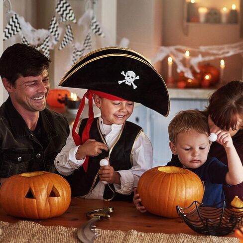 2PCS Pirate Hat + Parrot Decoration Cosplay Props Pirate Skull Print Party Hat Adult Party Patch College Graduation Party Fun Decoration Halloween Costume Furniture in Saudi Arabia