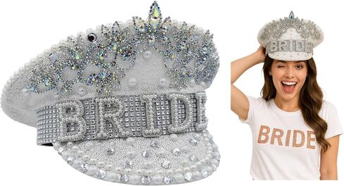 Nicky Bigs Novelties Bride to Be Sequin Captain Hat White Bachelorette Party Hat with Veil, Wedding Accessories, Glitter Nautical Sailor Cap for Bridal Shower, Beach, Disco Theme, Honeymoon Outfit in Saudi Arabia