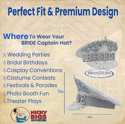 Nicky Bigs Novelties Bride to Be Sequin Captain Hat White Bachelorette Party Hat with Veil, Wedding Accessories, Glitter Nautical Sailor Cap for Bridal Shower, Beach, Disco Theme, Honeymoon Outfit in Saudi Arabia