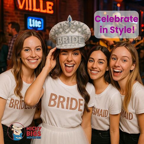 Nicky Bigs Novelties Bride to Be Sequin Captain Hat White Bachelorette Party Hat with Veil, Wedding Accessories, Glitter Nautical Sailor Cap for Bridal Shower, Beach, Disco Theme, Honeymoon Outfit in Saudi Arabia