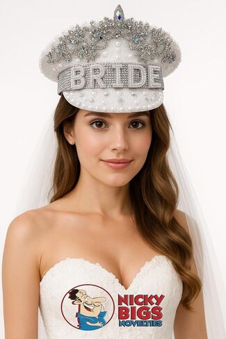 Nicky Bigs Novelties Bride to Be Sequin Captain Hat White Bachelorette Party Hat with Veil, Wedding Accessories, Glitter Nautical Sailor Cap for Bridal Shower, Beach, Disco Theme, Honeymoon Outfit in Saudi Arabia