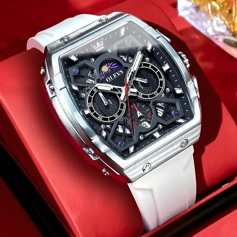 OLEVS Watches for Men Casual Luxury Large Face Multifunctional Chronograph Men's Watches Durable Silicone/Nylon Strap 3ATM Waterproof Men Watch Date Moon Phase Analog Quartz Watch Reloj para Hombre in Kuwait