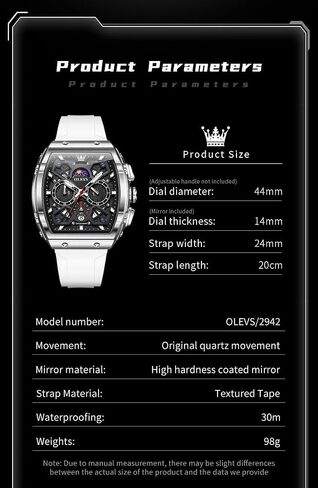 OLEVS Watches for Men Casual Luxury Large Face Multifunctional Chronograph Men's Watches Durable Silicone/Nylon Strap 3ATM Waterproof Men Watch Date Moon Phase Analog Quartz Watch Reloj para Hombre in Kuwait
