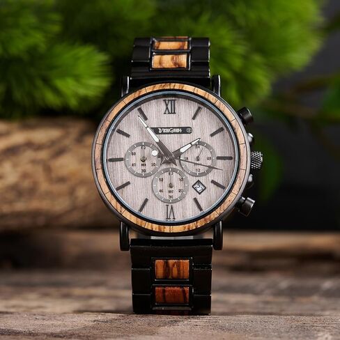 Vikingenes – Wooden Watches for Men, Engraved Wood Watch, Personalized Men's Gift, Viking Watches, Natural Wood Wristwatch, Luxury Wooden Chronograph, Custom Engraved Watch, Unique Gift for Men in Kuwait