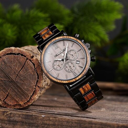Vikingenes – Wooden Watches for Men, Engraved Wood Watch, Personalized Men's Gift, Viking Watches, Natural Wood Wristwatch, Luxury Wooden Chronograph, Custom Engraved Watch, Unique Gift for Men in Kuwait