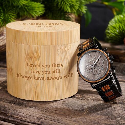 Vikingenes – Wooden Watches for Men, Engraved Wood Watch, Personalized Men's Gift, Viking Watches, Natural Wood Wristwatch, Luxury Wooden Chronograph, Custom Engraved Watch, Unique Gift for Men in Kuwait