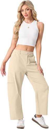Lepunuo Womens Barrel Cargo Pants عرضة غير رسمية مرنة مرنة على عريض الساق الجينز y2k الشارع مع 6 جيوب in Saudi Arabia