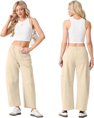 Lepunuo Womens Barrel Cargo Pants عرضة غير رسمية مرنة مرنة على عريض الساق الجينز y2k الشارع مع 6 جيوب in Saudi Arabia