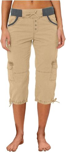 Cargo Capris for Women Stretchy Drawstring Cotton Capri Pants Multi Pockets Lightweight Mid Rise Cropped Trouser in Kuwait