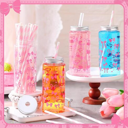 Chuangdi 24 Sets 14 oz Cow Themed Plastic Milk Bottles with Straws and Metal Lids 24 Plastic Bottles 25 Paper Straws Cow Print Tumbler Reusable Milk Jar Containers for Party Favors Birthday Supplies in Saudi Arabia