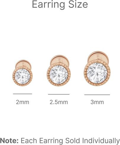 14K الذهب الصلب Milgrain الأحجار الكريمة الحافة عشيق القرط في القرط المسطح للركود من أجل الغضروف tragus helix cz stud مع 2mm 2.5mm 3mm ملولب المسمار الخلف لثقب الأذن العلوي للنساء مسمار واحد in Kuwait