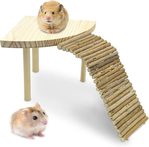 kathson Hamster Wooden Platform with Ladder Natural Small Animal Standing Platform Guinea Pig Cage Landscaping Platform for Small Animals Syrian Rat Golden Bear Chinchilla in Saudi Arabia