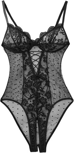 OYOANGLE Women's Plus Size Lace Sheer Teddy Bodysuit Cut Out Crotchless Lingerie One Piece Babydoll in Saudi Arabia