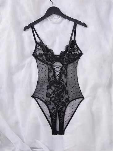 OYOANGLE Women's Plus Size Lace Sheer Teddy Bodysuit Cut Out Crotchless Lingerie One Piece Babydoll in Saudi Arabia