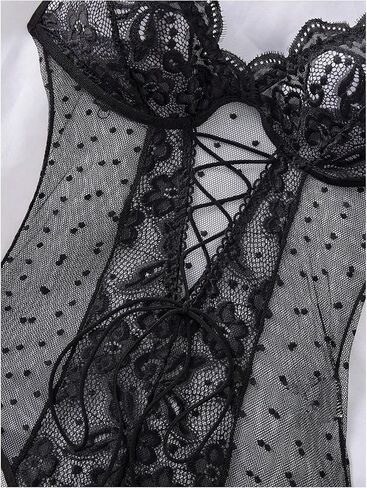 OYOANGLE Women's Plus Size Lace Sheer Teddy Bodysuit Cut Out Crotchless Lingerie One Piece Babydoll in Saudi Arabia