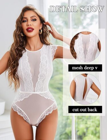 Avidlove Women Lingerie Bodysuit Mesh Lace Teddy One Piece Sexy Snap Crotch Babydoll in Saudi Arabia