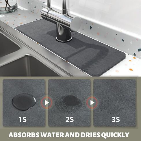 Diatomite Faucet Mat, Absorbent Kitchen Sink Pad, Waterproof, Gray in Saudi Arabia